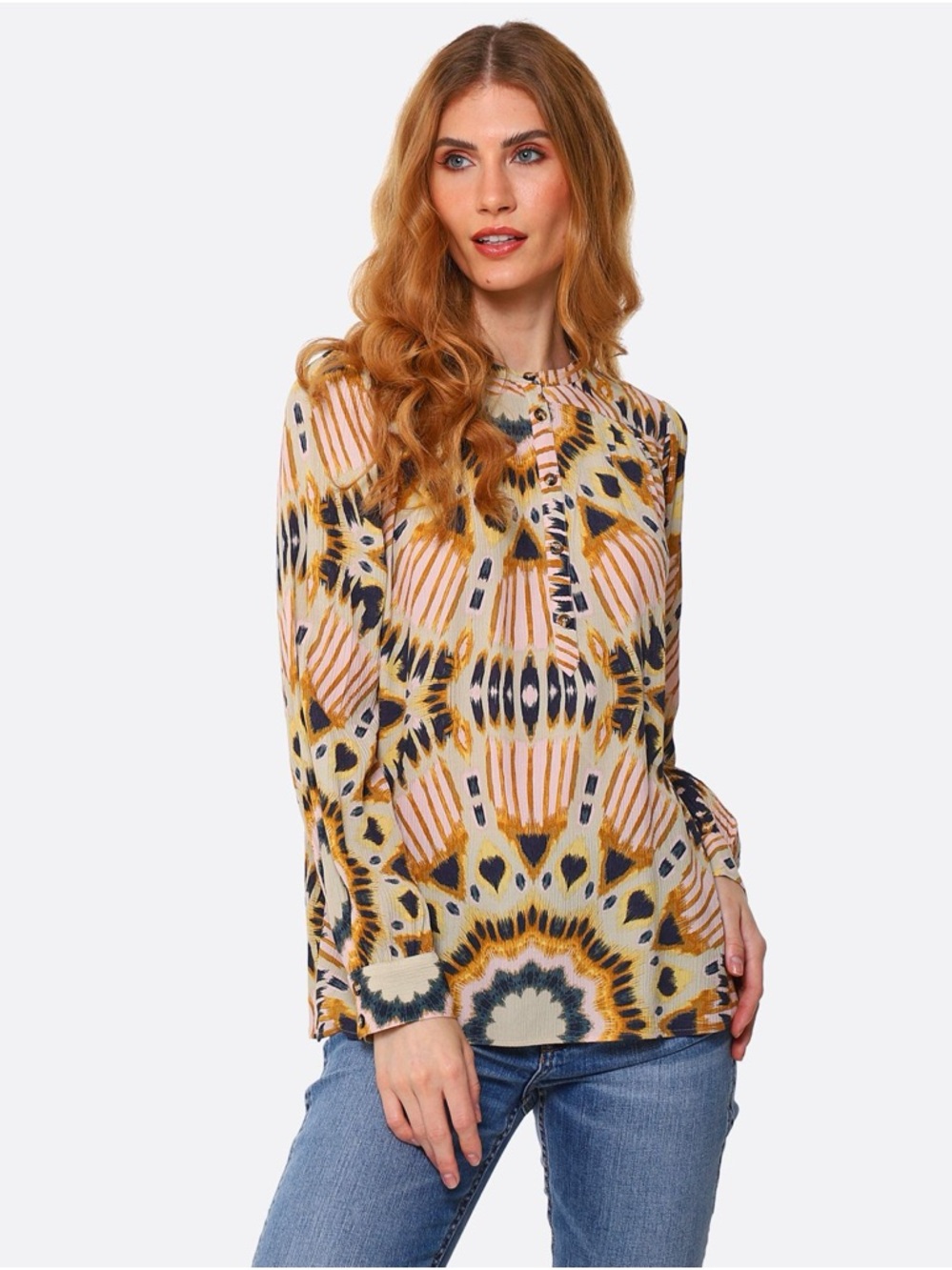 ba&sh Calysta Abstract Print‎ Crinkle Blouse Henley Top XS